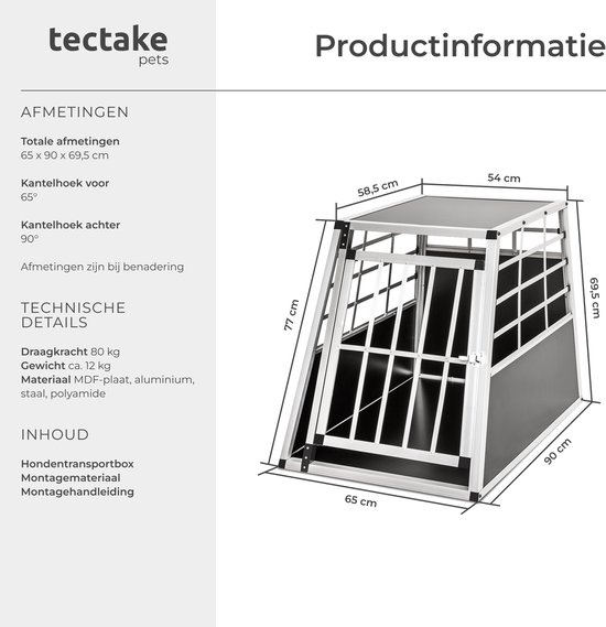 Tectake Hondentransportbench Dubbel Met Een Rechte Achterwand Zwart