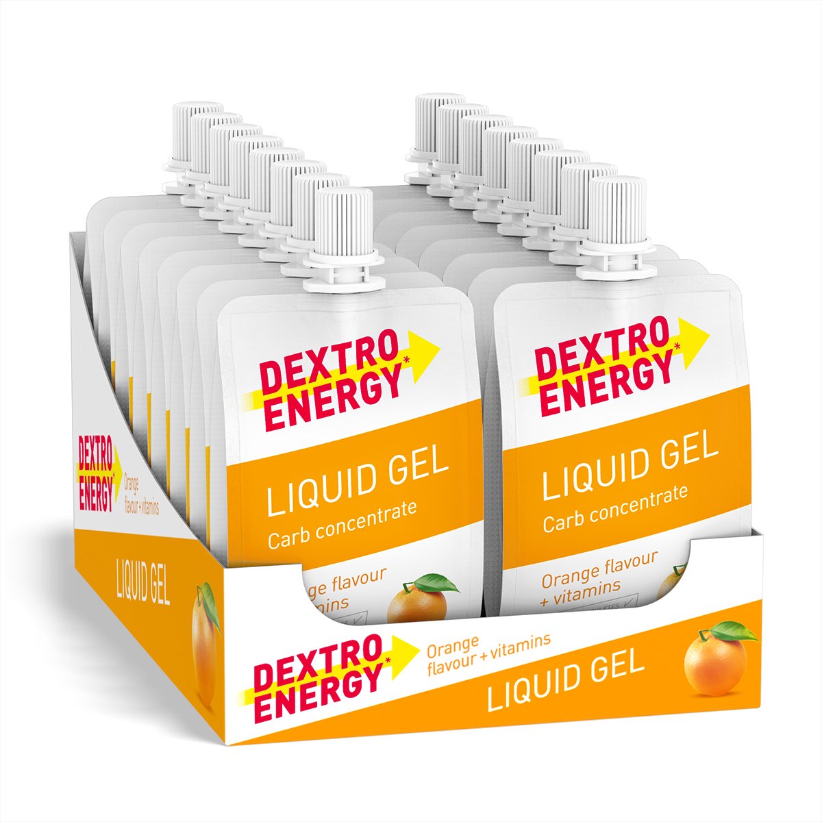Dextro Energy Liquid Energy Gel - Sinaasappel + Vitamine B - Sportgel - Energie Gel - 18 x 60 gram