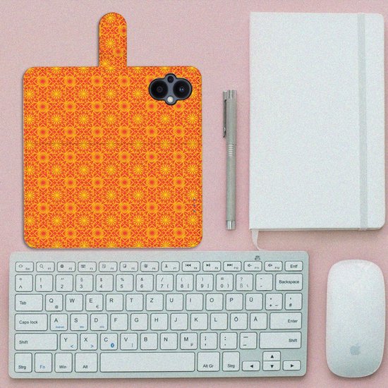 PU Premium Housse pour OPPO Reno 8 Lite | OnePlus Nord N20 Portefeuille Batik Orange