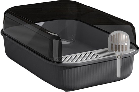 Kattenbak Met Zeefsysteem - Open Kattentoilet - Kattenbak met deksel Verwijderbare grote kattenbak Hoge zijkanten Makkelijk schoon te maken voor kleine grote katten- 50 x 35 x 19 cm- Grijs