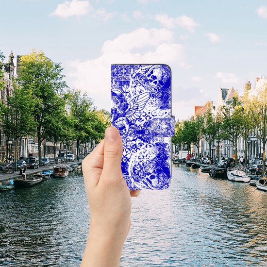Housse en Cuir Premium Flip Case Portefeuille Etui pour Samsung Galaxy A22 5G Portefeuille Skull Blue Angel