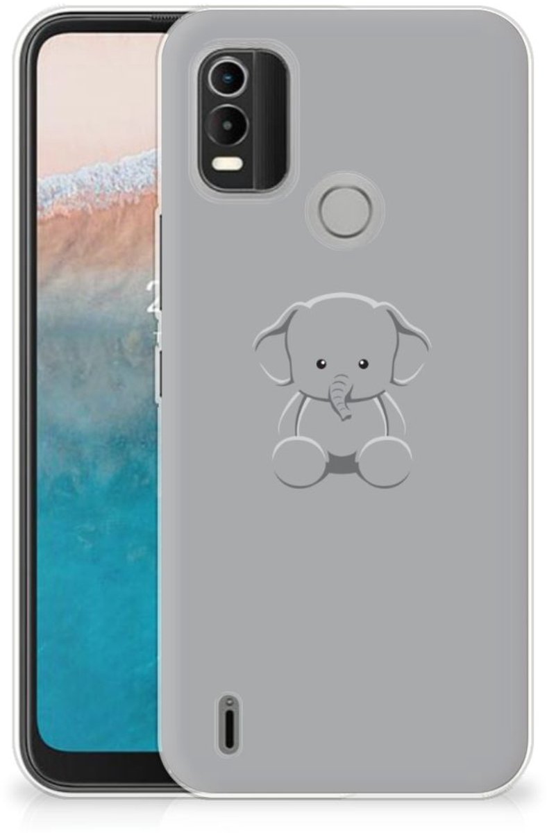 Nokia C21 Plus Telefoonhoesje met Naam Grijs Baby Olifant