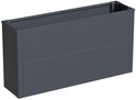 Donkergrijze plantenbak van 100 x 25 x 52 cm, open aan de bovenkant.