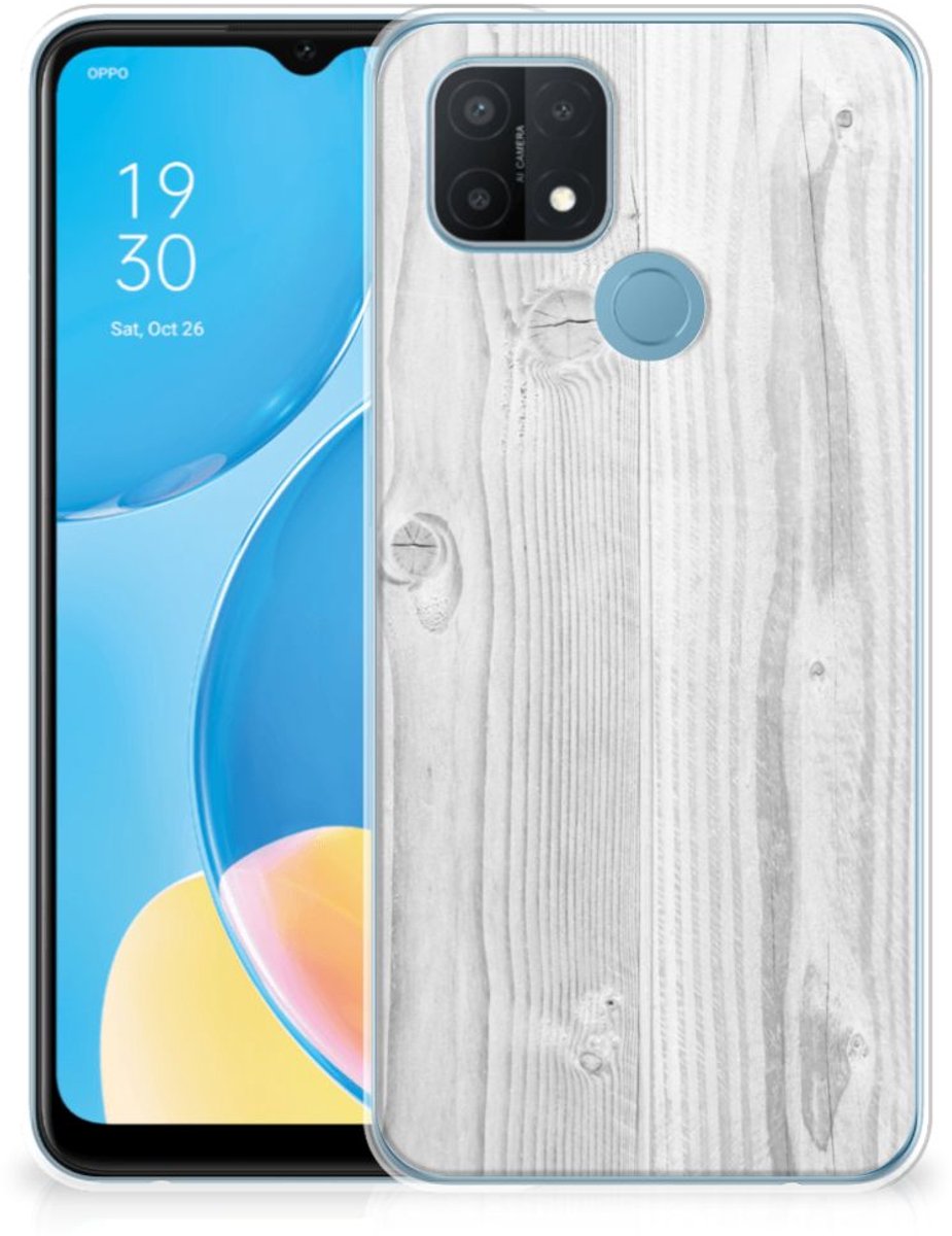OPPO A15 Bumper Hoesje White Wood