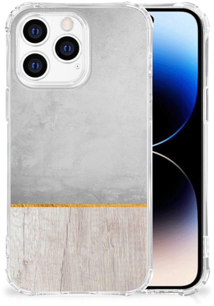 iPhone 14 Pro Stevig Telefoonhoesje Wood Concrete