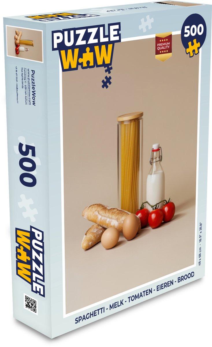 Puzzel Spaghetti - Melk - Tomaten - Eieren - Brood - Legpuzzel - Puzzel 500 stukjes