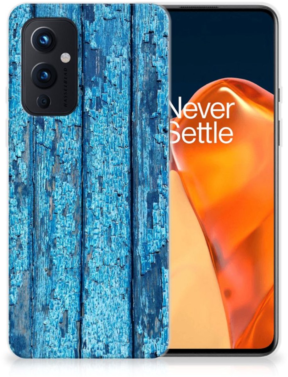 Back Cover voor OnePlus 9 Bumper Hoesje Wood Blue