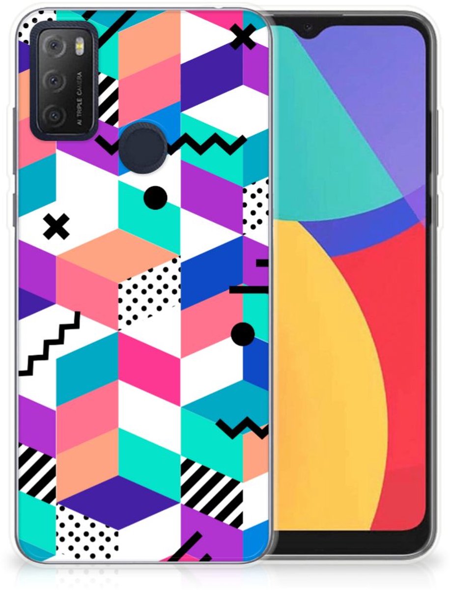 Alcatel 1S (2021) TPU Hoesje Blokken Kleurrijk