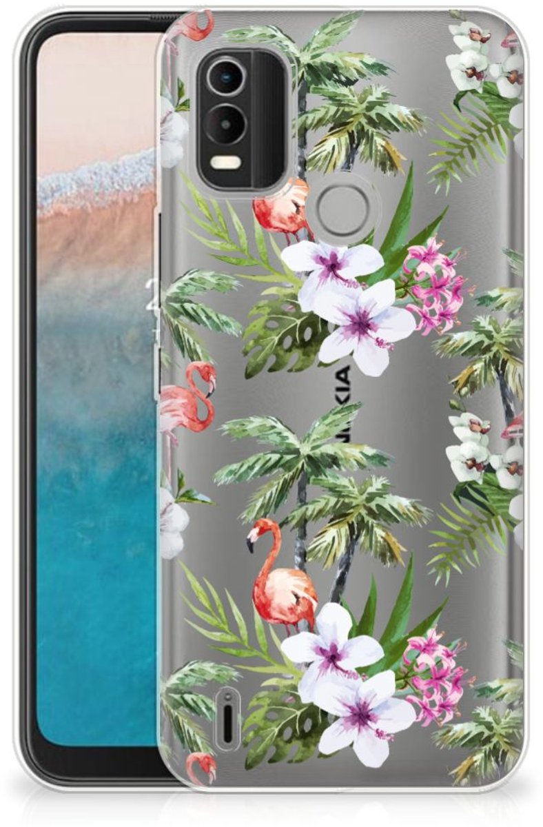 Nokia C21 Plus TPU Hoesje Flamingo Palms