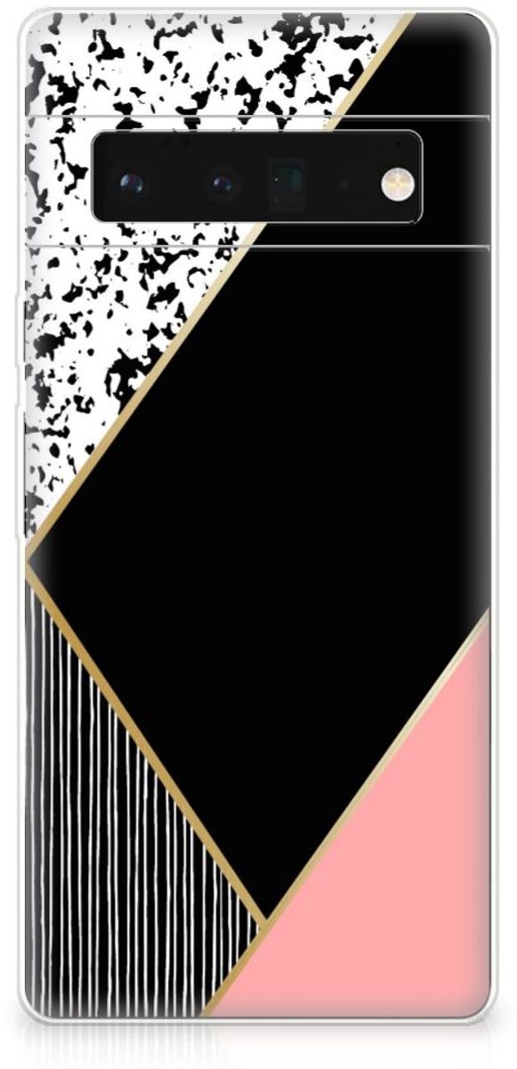 Google Pixel 6 Pro TPU Hoesje Zwart Roze Vormen