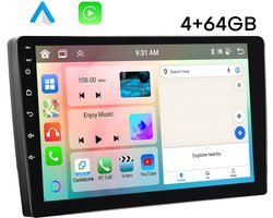 Boscer Autoradio 2Din Universeel - 10.1 Inch IPS HD Touchscreen - Android 15 - Apple Carplay & Android Auto (Draadloos) - 4+64GB - GPS Navigatiesysteem - Bluetooth, WiFi, MP5 - AHD Achteruitrijcamera