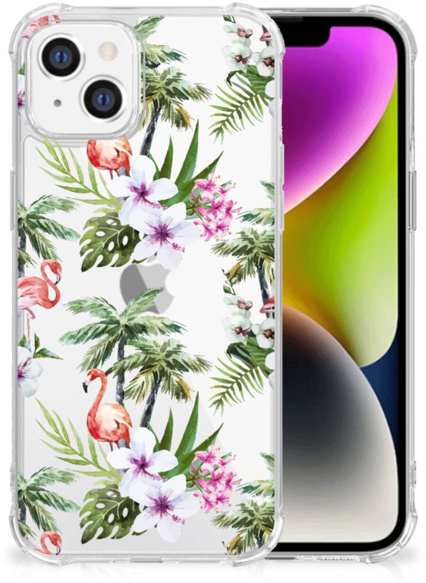 iPhone 14 Case Anti-shock Flamingo Palms