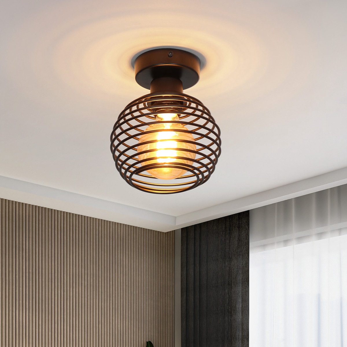 NETTLIFE Plafonnière - 1xE27 Plafondlamp - Vintage - zwart - Ø 16cm - Metaal - industriële Slaapkamerlamp - voor Gang Trap Woonkamer Keuken-excl. lichtbron