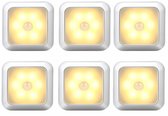 6 stuks LED Lamp met Bewegingssensor - Warm Wit - Nachtlamp op Batterij - Draadloos Sensor - Kastverlichting - Trapverlichting - Nachtlampje - Aluminium