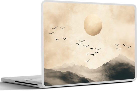Laptop sticker - 17.3 inch - Landschap - Japandi - vogel - 40x30cm - Laptopstickers - Laptop skin - Cover