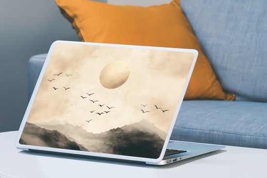 Laptop sticker - 17.3 inch - Landschap - Japandi - vogel - 40x30cm - Laptopstickers - Laptop skin - Cover