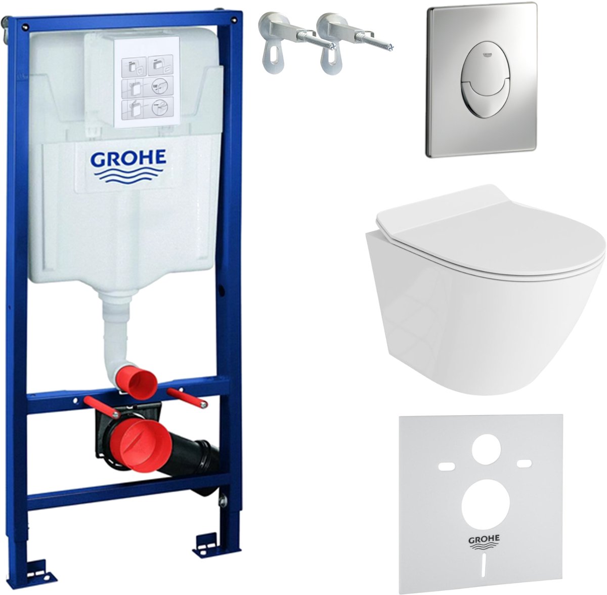 GROHE SOLIDO SOGO SLIM - Inbouwreservoir - Chromen drukplaat - Rimless wandcloset - Set inbouw WC - Wit hoogglans
