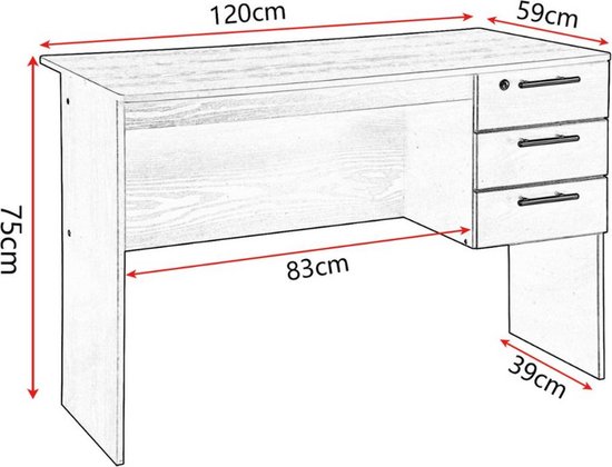 Movian Idro Modern Bureau Met 3 Laden, 56 X 110 X 73,5, Wit
