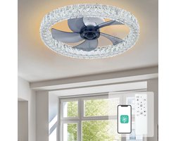 Crystal Ventilator Lamp - 6 Standen - Smart Lamp - Dimbaar - Kroonluchter Ventilator - Chroom - Woonkamer Lamp