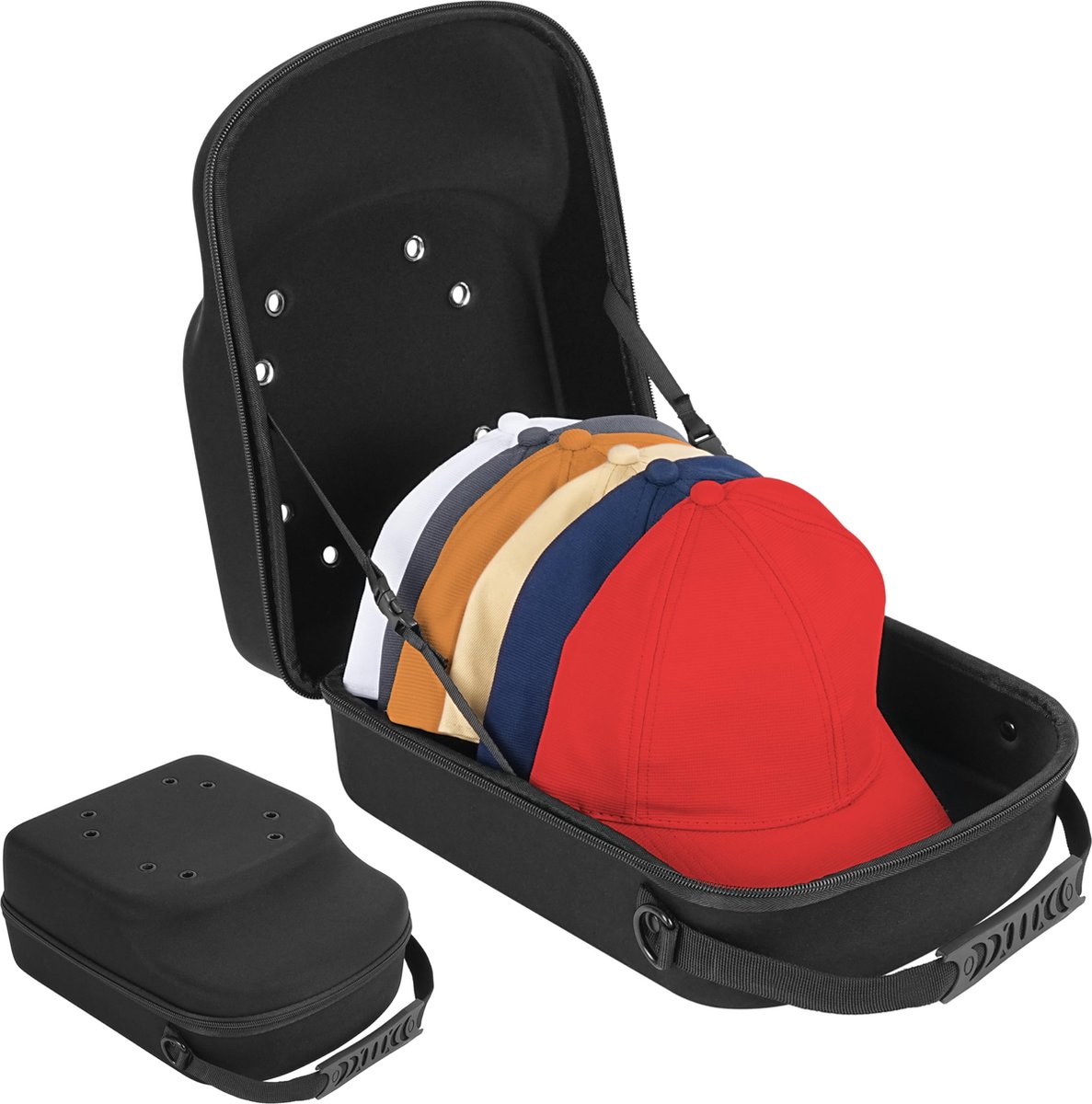 La'Moussawi ® Reisvriendelijke Zwarte Hoedenopberger met Ventilatie en Draagcomfort voor Petten en Mutsen