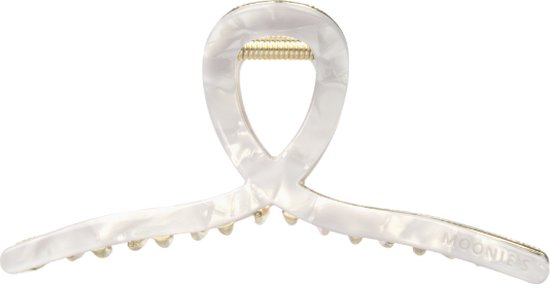 Pince à cheveux marbre blanc avec détails dorés et logo "MOONIE'S".