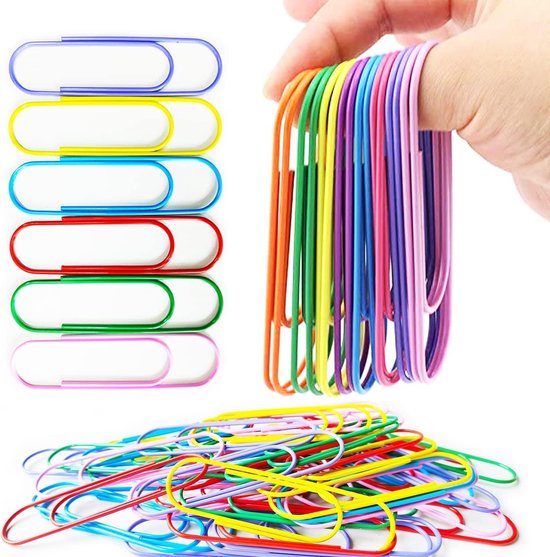 Kleurrijke paperclips, groot, 100 mm, 40 stuks, supergrote paperclips, vinyl gecoat, grote paperclips, jumbo-paperclips, vinyl gecoat, paperclips voor papieren, school, kantoorbenodigdheden