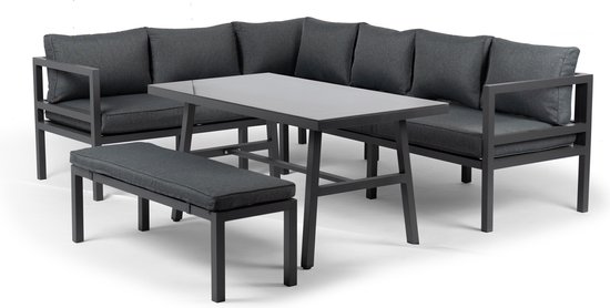 Rocco | Loungeset Hoekset Tuinset | Aluminium Antraciet | Hoekbank, Tuinbank, Tuintafel | 8 Zitplaatsen