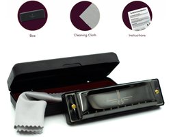 Mondharmonica C voor Volwassenen en Kinderen - Instructieblad - Metallic Black Blues Harp