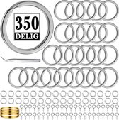 200 pièces de porte-clés plats, 100 anneaux ouverts et 50 œillets à vis – 350 pièces de Bagues Porte-clés DIY – Set de porte-clés – Anneaux fendus pour Hobby et étiquettes de clés – Porte-clés en métal – 25 mm – Argent