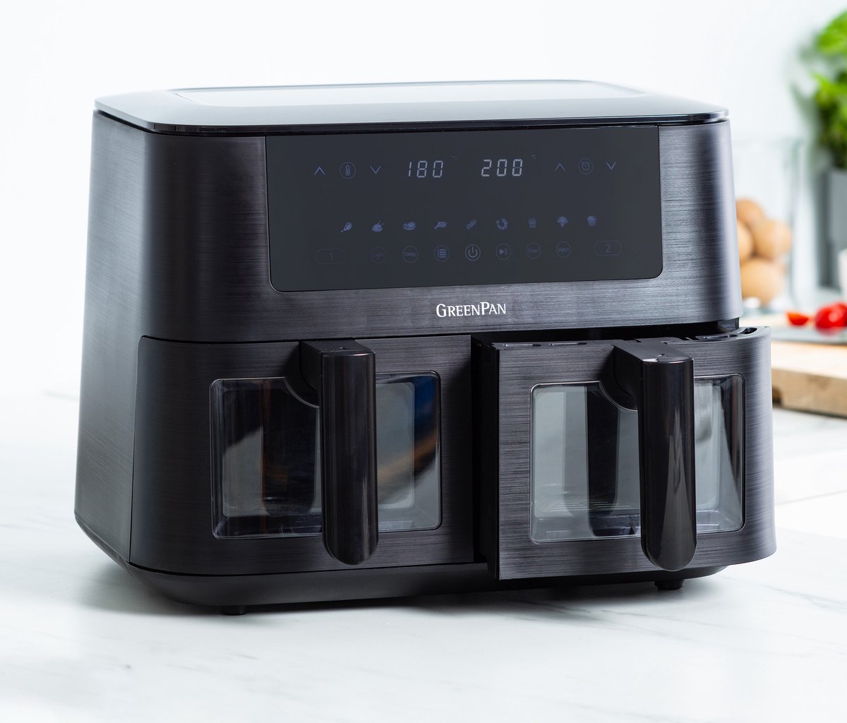 Afbeelding 2 van GreenPan - Bistro dubbele airfryer - 4L+4L - 9 programma's - Digitaal Led Display - Automatisch Uitschakelen - zwart - PFAS-vrij
