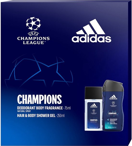 Adidas - UEFA Champoins League - 1x Deodorant Body Fragrance 75ml - 1x Hair & Body Douchegel 250ml - Geschenkset voor Mannen