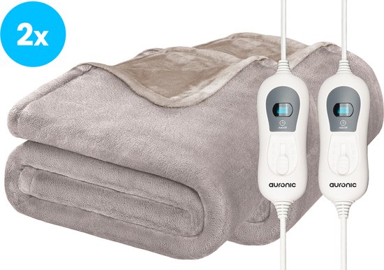 Auronic Elektrische Deken - Duo Pack - Warmtedeken - 1 Persoons - 3 Warmtestanden - 160x120cm - Taupe