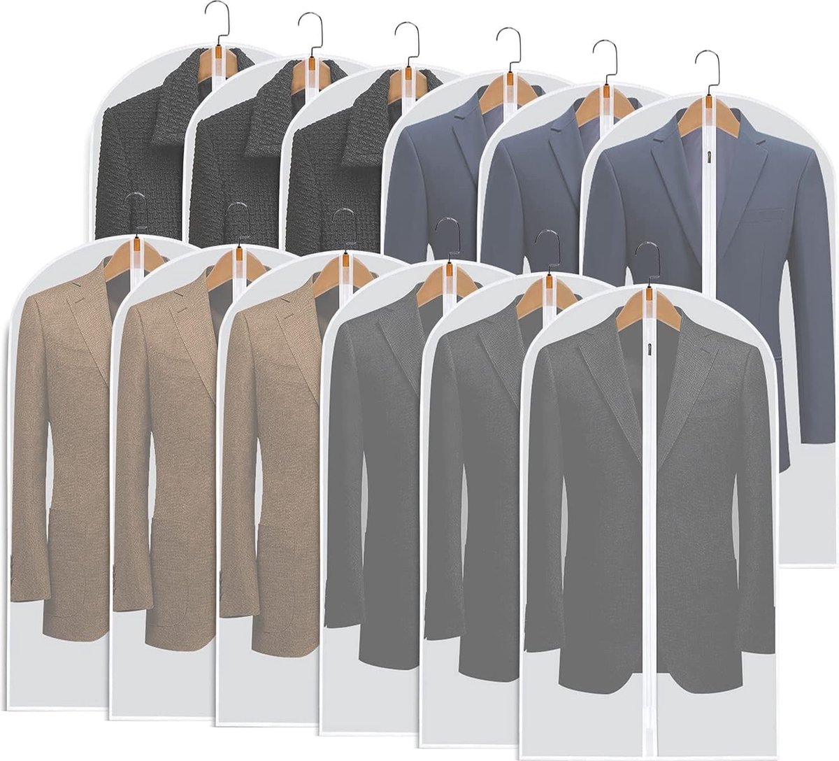 JGS ® Kledingtassen, 12 stuks kledingtassen met ritssluiting, 60 x 100 cm, transparant ademend voor jurken en pakken, kledinghoezen, beschermhoes, kleding, jas, jas, jurken
