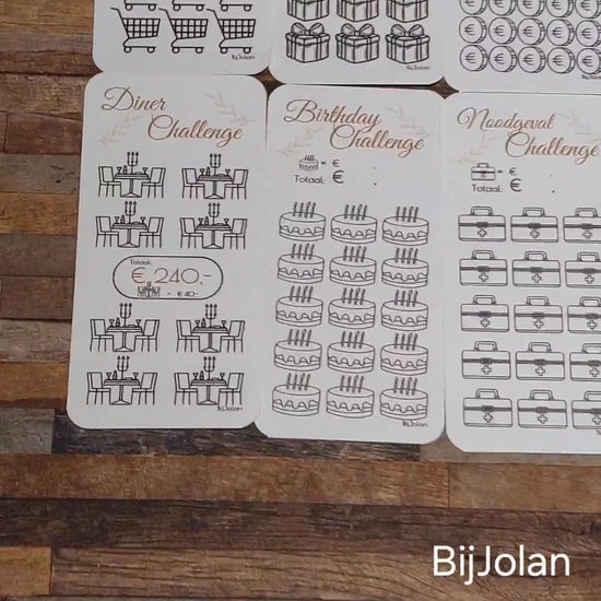 003 Cash Stuffing Challenge Kaarten - 10 stuks - Gelamineerd - BijJolan - Budgetplanner - Spaar Challenge kaarten