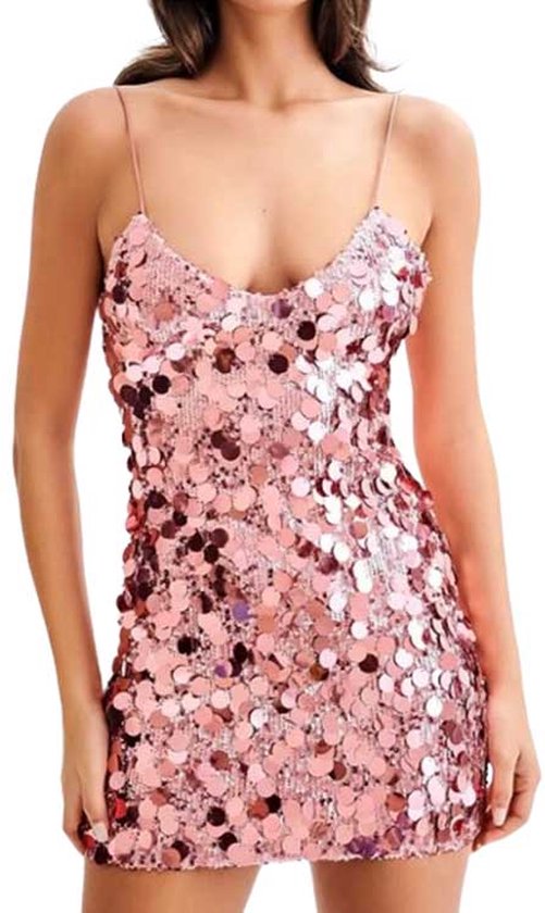 Mini robe à paillettes à la mode - Fête - Femme - Moulante - Paillettes - Rose