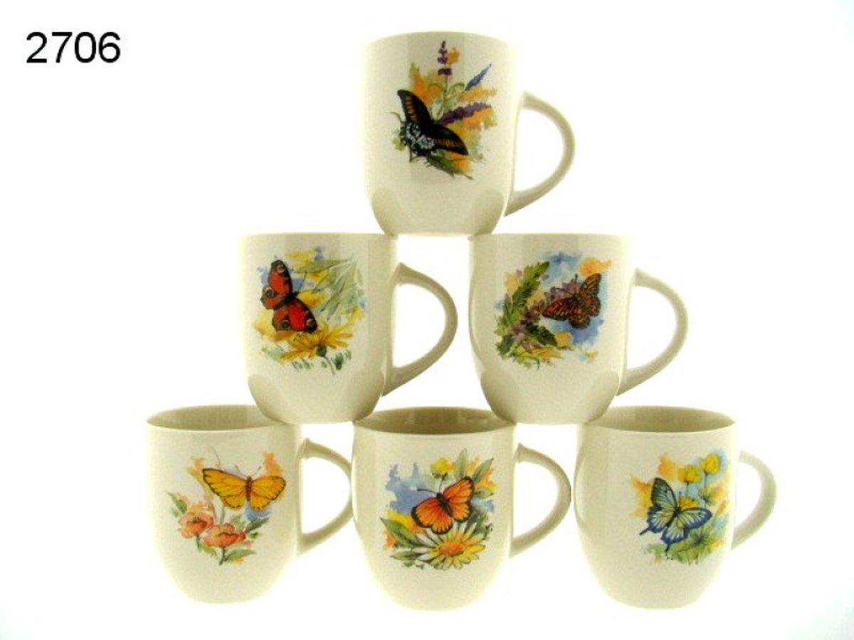 Espresso Mokken Vlinder – Set van 6 – 150 ml – Keramiek – Kleine Mokjes
