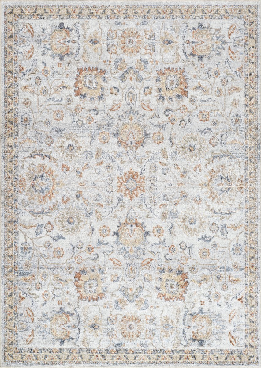 SURYA Vloerkleed - Woonkamer, Slaapkamer - Afwasbaar Vintage Tapijt ESTHER - Grijs/Geel - 200x275 cm