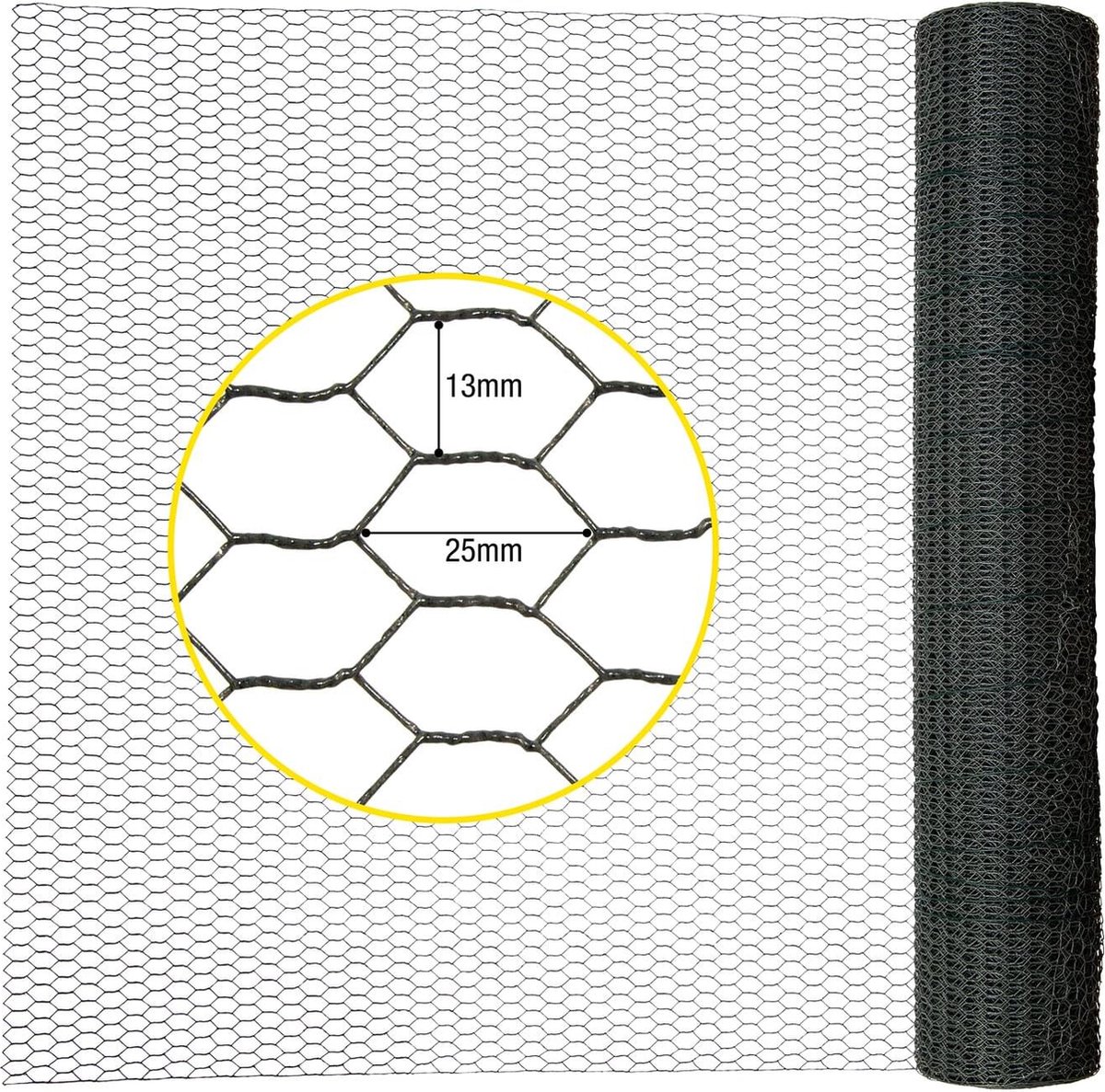 Kippengaas – Verzinkt Staal – 25M Lang, 1M Hoog, Maaswijdte 25x45 mm – Grijs – Pluimveegaas, Konijnengaas, Volièregaas – Horizont