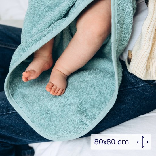 Funnies Badcape Stone Green 80x80 cm - Zachte Badcape Baby / Omslagdoek / Handdoek met Capuchon - Gemaakt van 100% Katoenen Badstof - Absorberend en Comfortabel - Perfect voor Warmte en Droogte na het Badderen van Funnies. — afbeelding 5