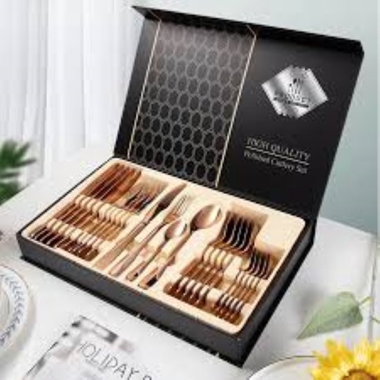Luxe Bestekset geschenkset lepels voor 6 personen 24 delig RVS Gouden kleur