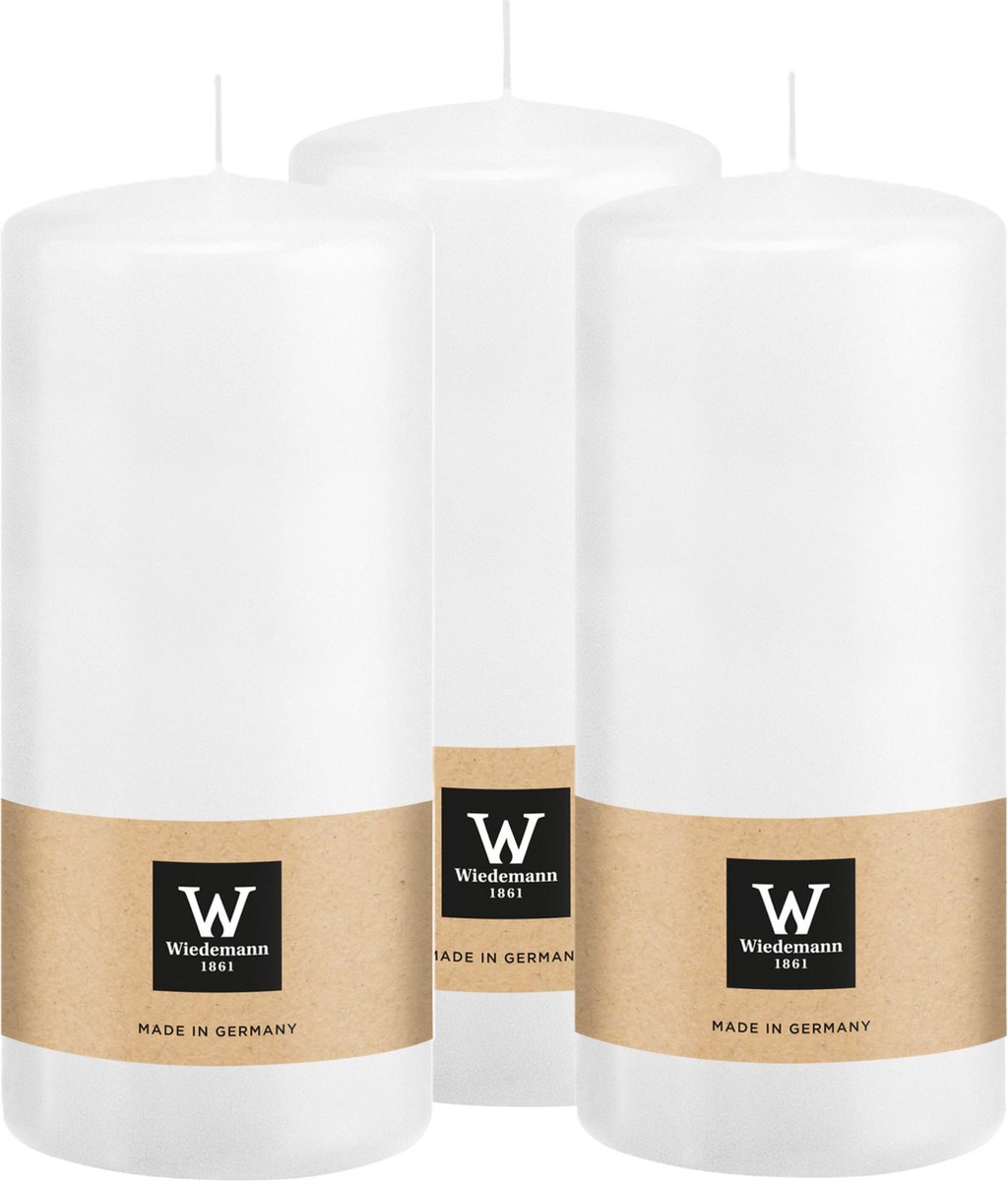 Wiedemann Cilinderkaars/stompkaars - 3x - wit - 15 x 7 cm - 63 branduren - zuilkaarsen