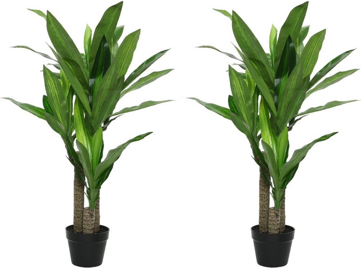 Shoppartners Bellatio flowers & plants Kunstplant drakenbloedboom - 2x - in pot - Dracaena - 105 cm Groen