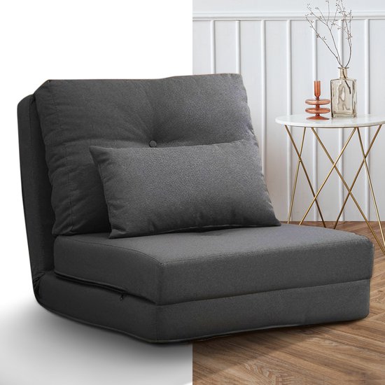 Slaapstoel - Uitklapbaar - Slaapbank - Logeerbed - Zetelbed - Slaapfauteuil - Vouwbed - 1 persoons - Zeer comfortabel - Donkergrijs