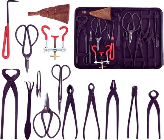 14 Stuks Bonsai Gereedschap Set – Bonsai Boom Snoeien Trimmen Tool Kit – Bonsai Boom Care Kit Inclusief Carbon Staal Schaar, Knop Cutter, Concave Cutter, Wire Cutter, Jin Tang Etc. Tuinieren