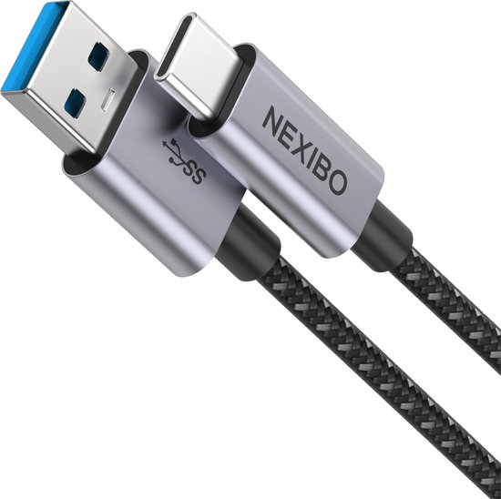 Nexibo USB C Kabel 3A - USB C naar USB A - USB 3.0 - Nylon - 1M