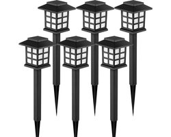 Tuinfakkels op Zonne Energie - 6 Stuks - Solar Tuinverlichting - Tuinverlichting op Zonne Energie - Tuinverlichting - Tuinverlichting op Zonneenergie - Buitenlamp - Buitenverlichting Tuinfakkel - Kerst - Zwart