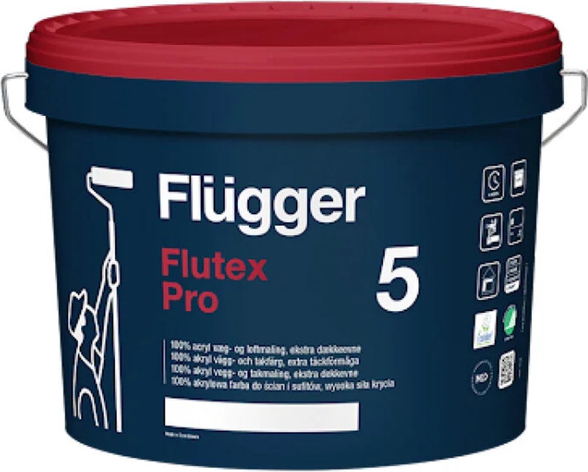 Flügger Flutex Pro 5 Muurverf Extra Mat RAL 9016 10 Liter