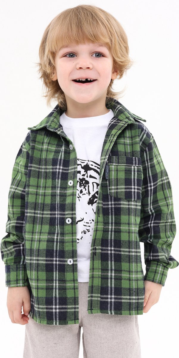 RobyKris Kids Overhemd - Lange mouw - Flanel - Maat 116-122 - Back to School