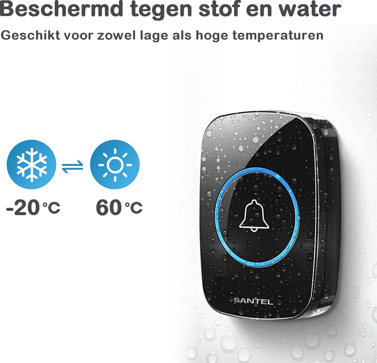 Draadloze deurbel voor buiten, waterdicht, IP55, waterdicht, 300 m, 55 melodieën en 5 volumeniveaus, set met ontvanger en zender voor thuis, woonkamer, kantoor