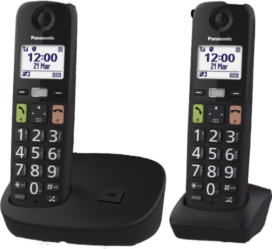 Foto: Panasonic kx tgu 112exb senioren dect huistelefoon grote toetsen 2 handsets zonder antwoordapparaat zwart